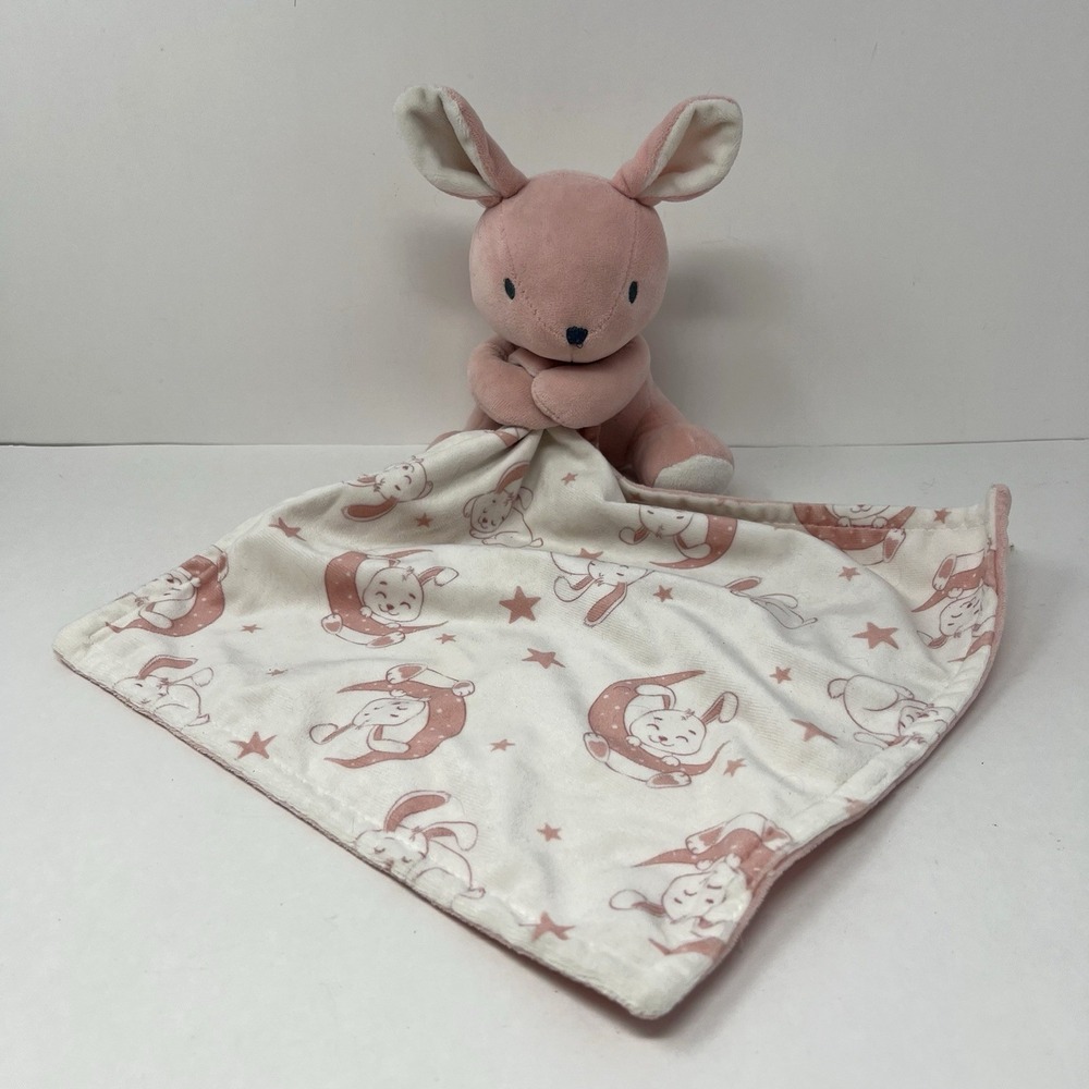Rene Rofe Bunny Lovey OS Pink Moon Stars Security Blanket Plush Toy